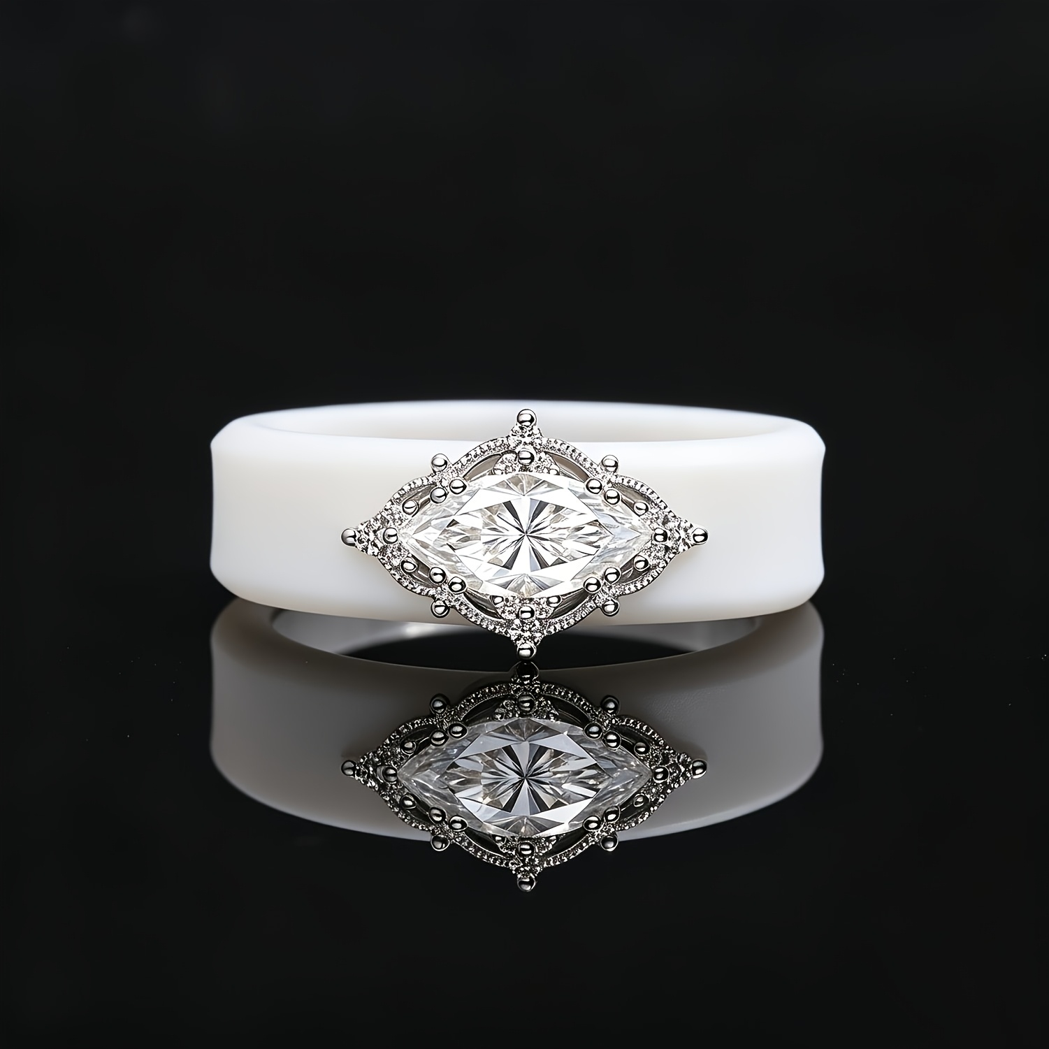 14K Gold-plated White Silicone Ring with Eye-shaped CZ